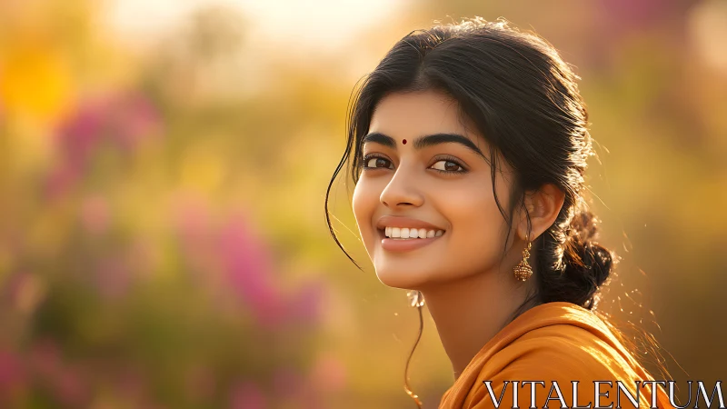 Young woman in warm outdoor portrait with soft background blur