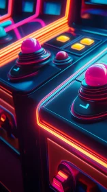 Neon arcade joysticks glow with retro gaming nostalgia
