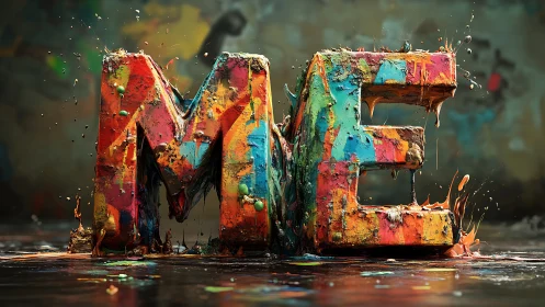 Volumetric ME typography rendered as impasto paint sculpture