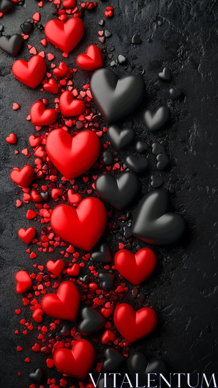 3D Rendered Heart Composition: Red and Black Gradient with Spherical Geometry