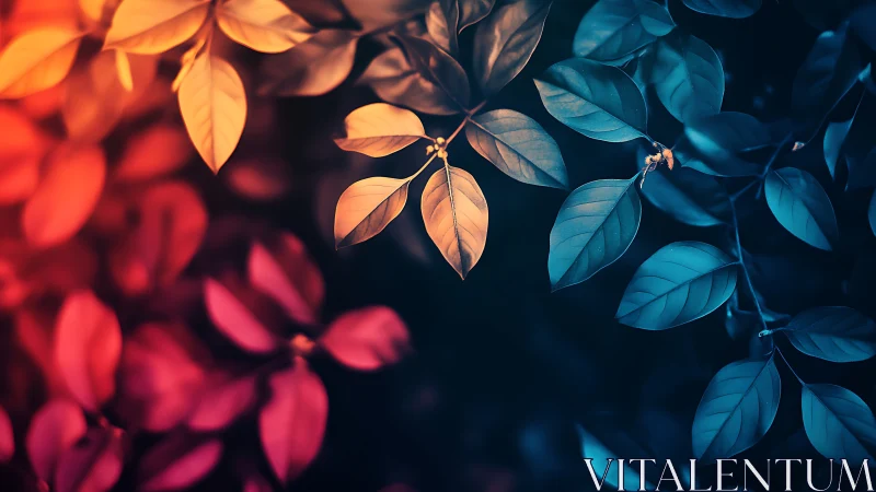 Glowing leaves drift gently between warm fire and cool night