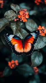 Vibrant orange butterfly rests delicately on garden blooms
