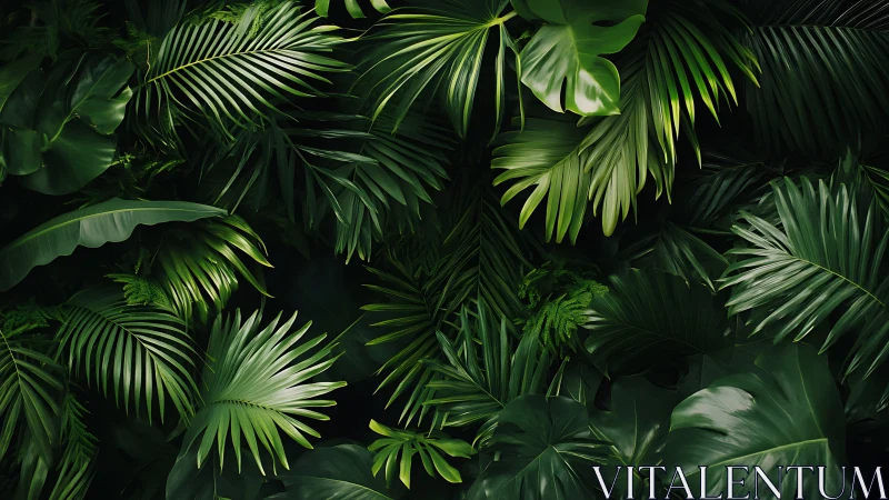 Dense tropical foliage with rich layered green leaves.