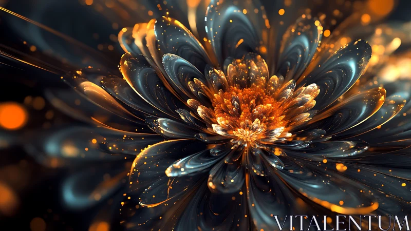 Radiant metallic bloom rendered with molten ember highlights.