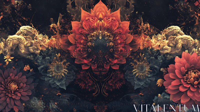 Floral nebula blooms radiate in a dark cosmic garden