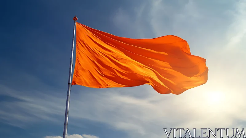 Bright orange flag dancing proudly in the open sky.
