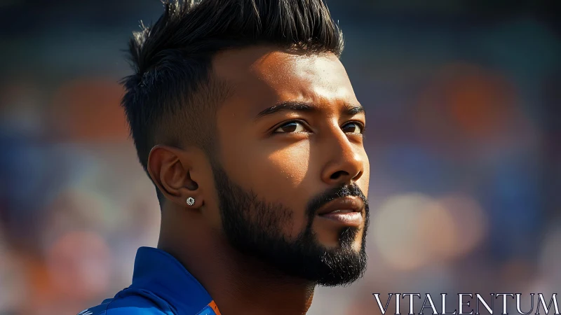 Intense male portrait employs shallow depth and warm bokeh lighting