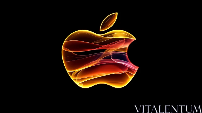 Glowing apple-shaped logo with layered light ribbons on black.