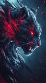 Demonic spectral tiger roars in swirling red and cyan light
