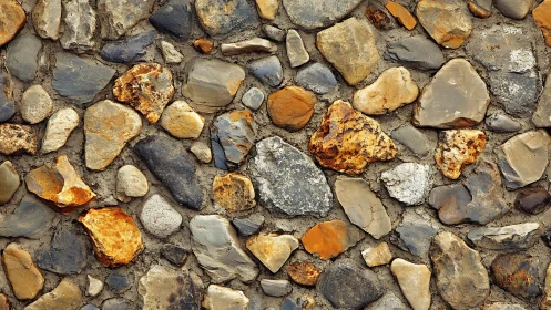 Rustic stone wall with natural textures and earth tones, close-up.