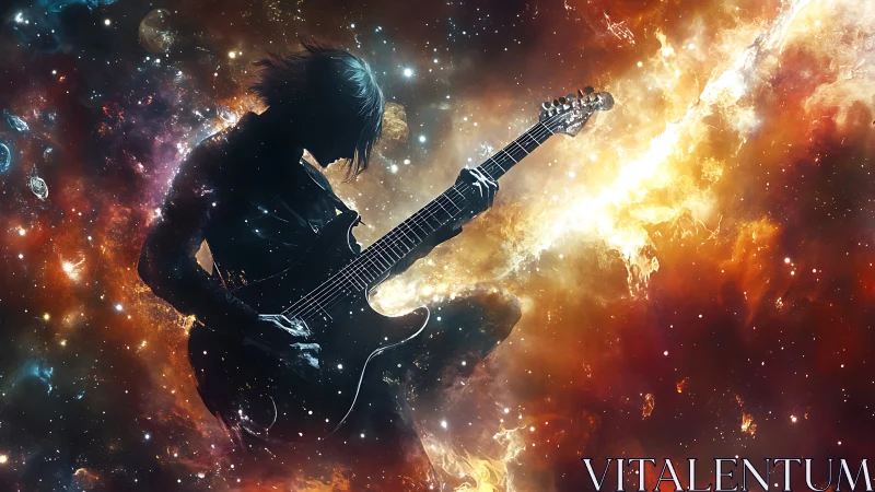 Cosmic guitarist dives into glowing nebulae of starlit sound