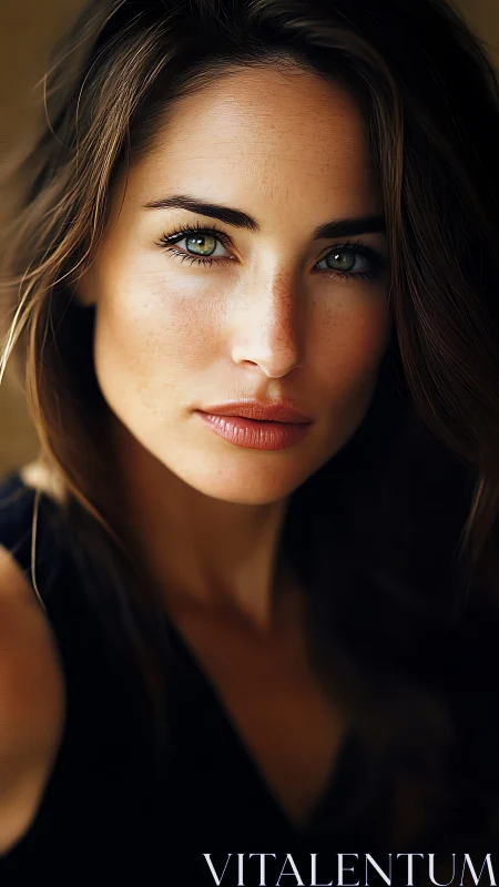 Soft-lit portrait captures calm intensity in a close gaze