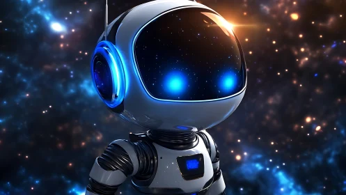 Robot unit observes deep space field with illuminated visor