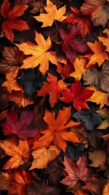 Cozy carpet of autumn leaves in rich sunset colors.