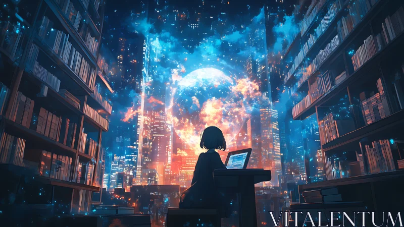 Solitary reader unlocks a luminous cyber city beyond bookshelves
