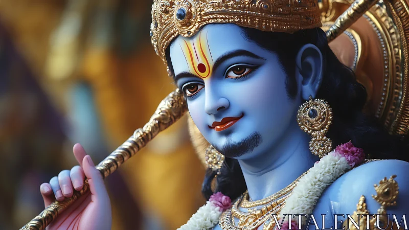 Highly detailed blue-skinned deity portrait with ornate gold jewelry