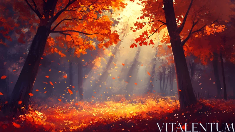 Ethereal Autumn Awakening: Where Golden Leaves Dance Through Mystic Beams