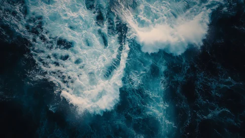 Roiling ocean wake churns through deep teal water.