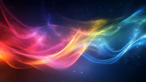 Shimmering ribbons of cosmic color dance across a starry sky