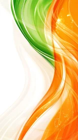 Curved green and orange translucent bands intersect vertically