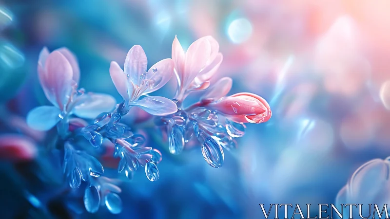 Frost-Kissed Flowers: Crystalline Botanical Study with Dew.