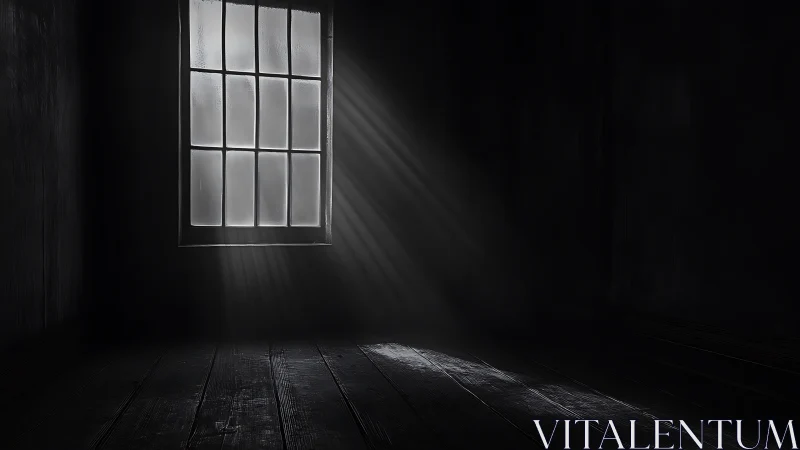 Lonely frosted window casting stark beams of light.