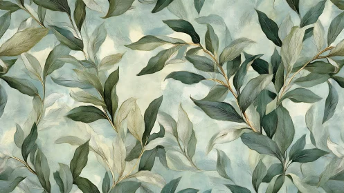 Botanical foliage pattern with layered sage green leaves.
