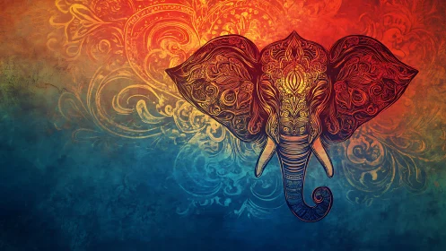 Ornamental elephant head illustration on gradient backdrop.