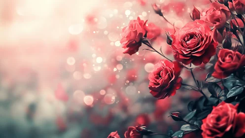 Red roses photographed with bokeh depth-of-field blur and soft-focus light diffusion
