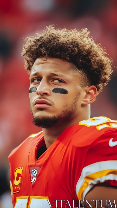 Photorealistic NFL quarterback portrait in stadium context.