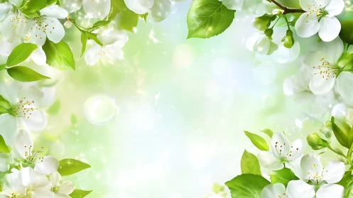 White flowers with green foliage arranged around light background