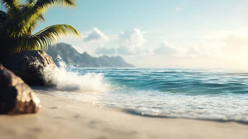 Tropical Coastal Beach with Mountain Formation.