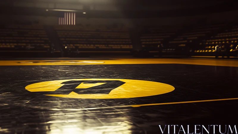 Wrestling mat surface viewed in low light from mat level