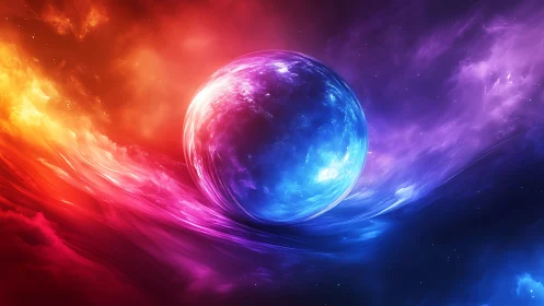 Chromatic energy sphere suspended in a bifurcated nebula field