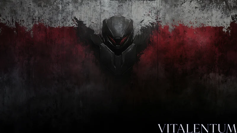 Midnight cyber helmet emerging from stormy painted shadows.