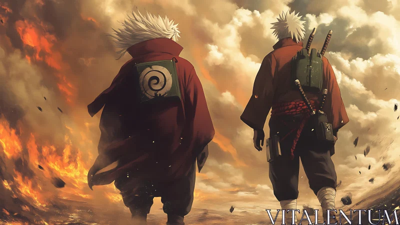 Two seasoned warriors walk boldly through a burning sky