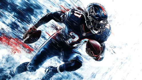 American football player sprints forward holding the ball