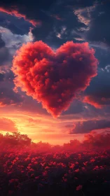 Heart-Shaped Cloud Against Dramatic Sunset Sky.