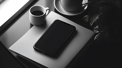 Minimalist Workspace Moment: Coffee and Creativity.