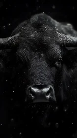 Midnight buffalo materializes from storm-lit darkness