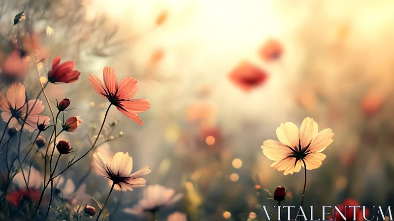 Soft Focus Cosmos Blossoms in Golden Light.