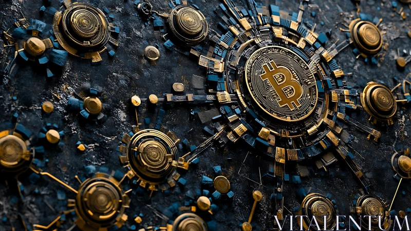 Radiant bitcoin hub glowing with intricate digital energy.