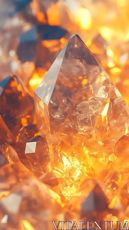 Golden crystal cluster under warm glowing light focus.