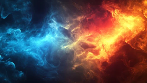 Bidirectional Flame Energy Collision: Blue-Orange Thermal Gradient.