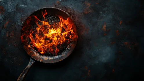 Iron Vessel with Active Combustion: Dramatic Flame Study.
