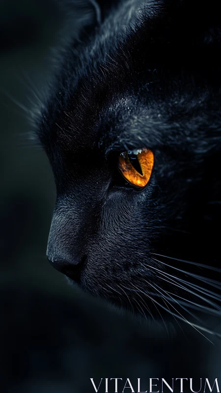 Black Feline Portrait with Golden Iris and Lateral Lighting
