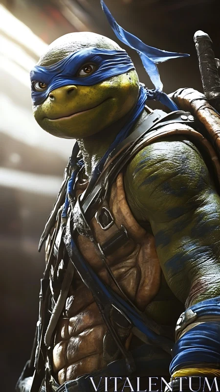 Armored mutant turtle warrior rendered in hyperreal 3D lighting