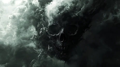 Brooding smoke skull forms gently within swirling dark clouds