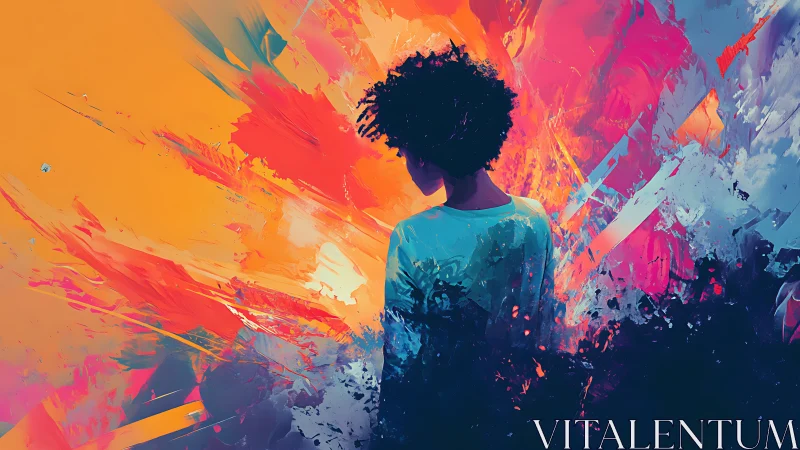 Backlit figure in vibrant abstract color field composition