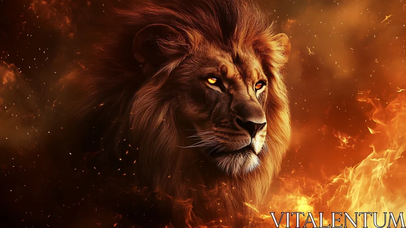 Ember-eyed lion king drifting through molten dusk.